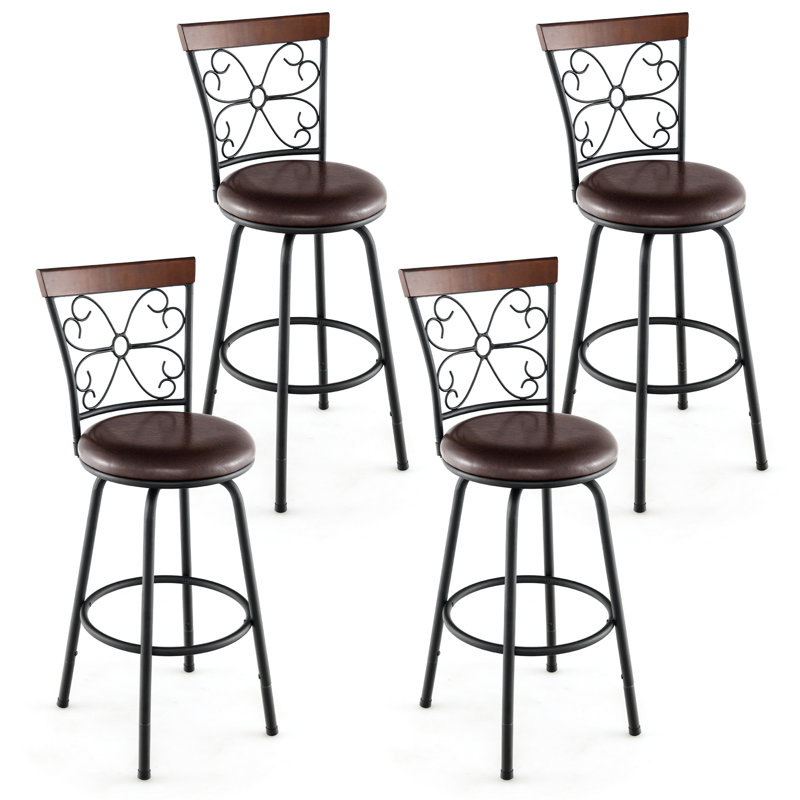 Althelia Swivel Upholstered Solid Wood and Faux Leather Adjustable Height Bar Stool with Solid Wood Frame