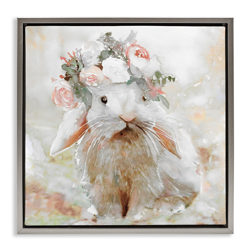 "Spring Spring Bunny", art mural encadré par Stellar Design Studio, H 18 po x l 18 po, Cadre flottant gris lustré