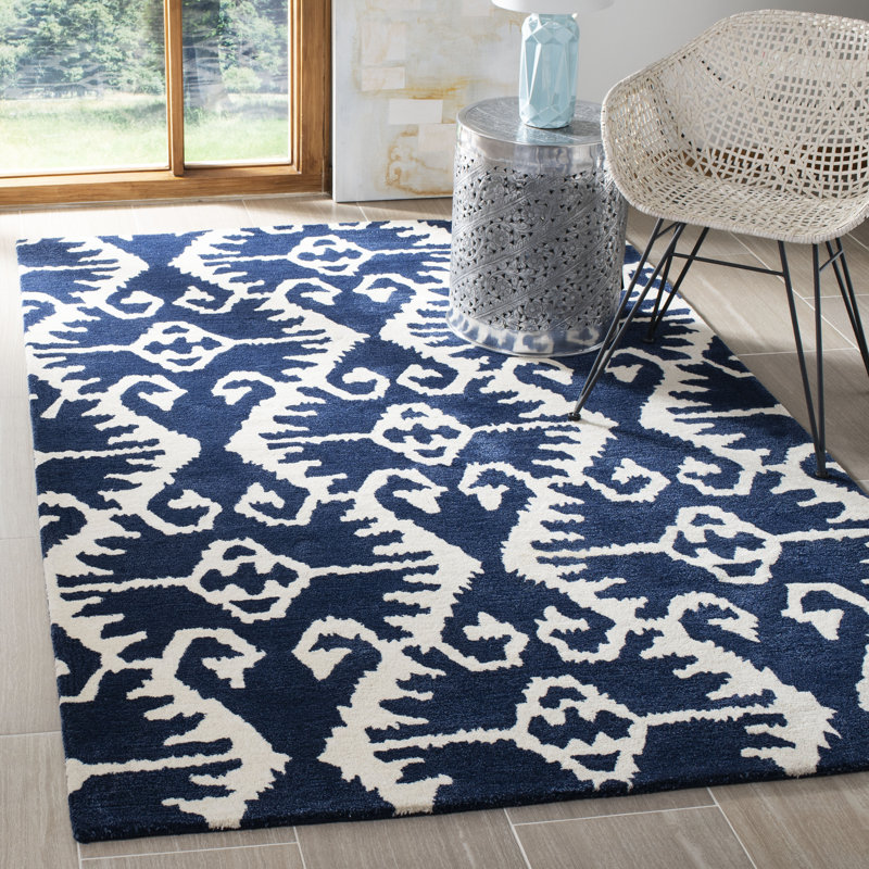 Kouerga bHand Tufted Wool Ikat Rug, Rectangle 6' x 9'