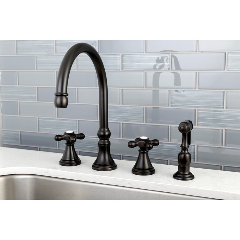 Kingston Brass Governor Double-Handle 4-Hole Widespread Kitchen Faucet with Brass Sprayer, Oil Rubbed Bronze