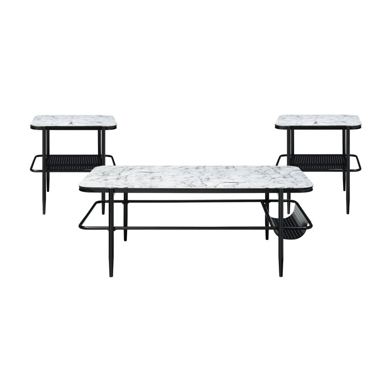 Ensemble de 3 tables d'appoint élégantes 3 pièces avec plateau en verre trempé et plateau en verre blanc