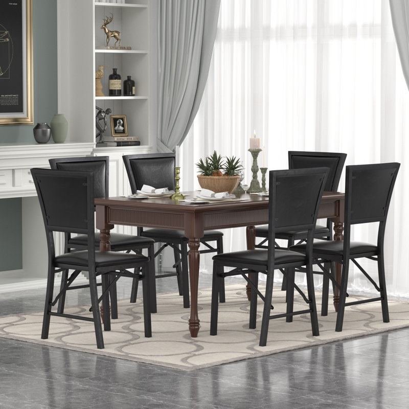 Ailse Folding Dining Chair Set Of 6, Upholstered PU Leather Dining Room Chairs, 6-Piece Faux Leather Parsons Chairs, Space-Saving Foldable Kitchen Armless Side Chair with Metal Frame, 300 lbs Capacity, For Dining Room, Living Room, Kitchen and Restaurant
