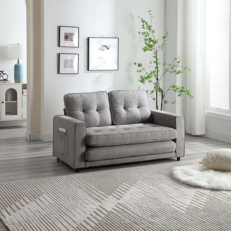 Canapé-lit en velours 55 po Tyrina, Velours gris clair
