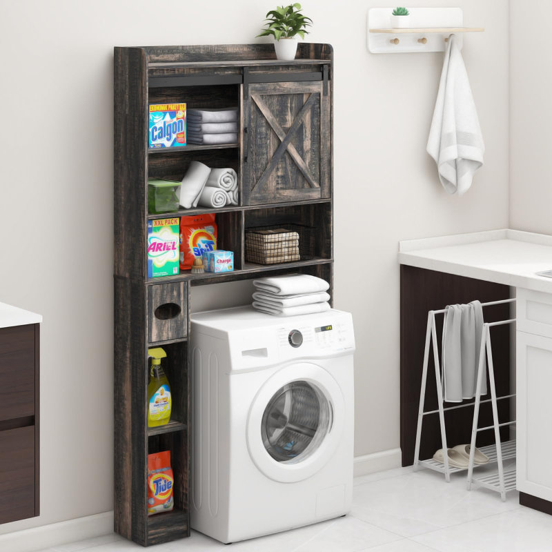 The Toilet Storage Cabinet, Farmhouse Storage Cabinet Over Toilet with 2 Barn Doors, Dark Gray