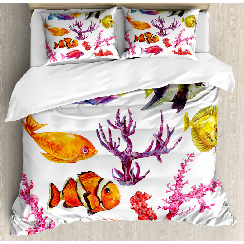 Coastal Polyester Animal Print Duvet Cover, King Duvet Cove + 2 Standard Shams