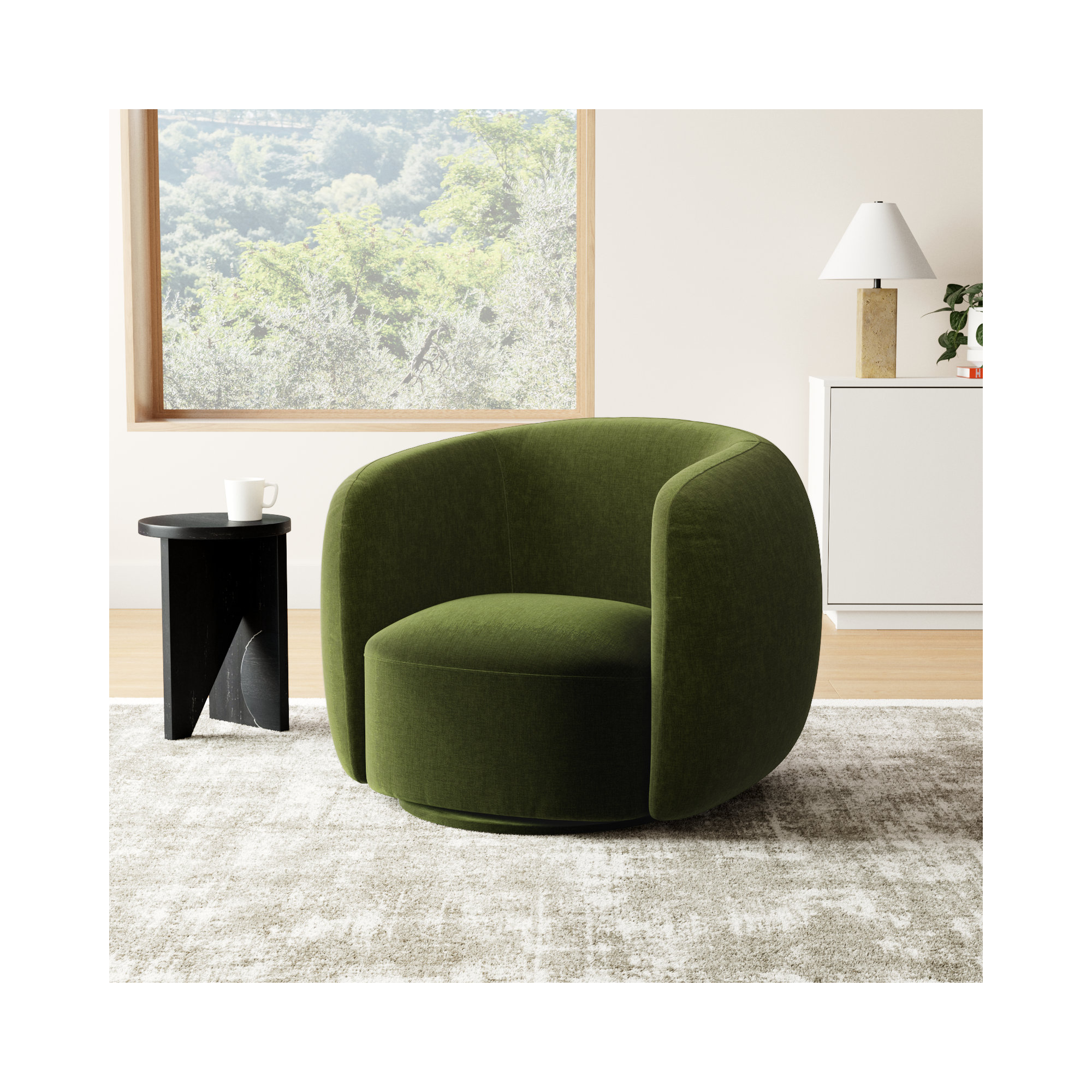 Neilson Swivel Upholstered Lounge Chair, Distressed Green Velvet