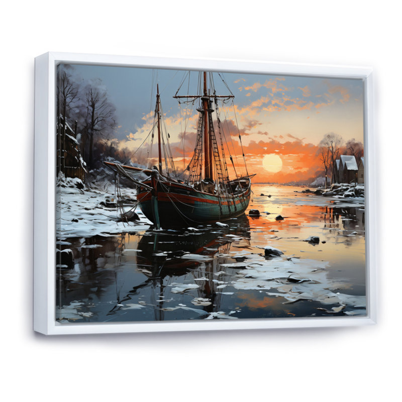 Winter Icy Harbor I, reproduction d'art sur toile, H 30 po x l 40 po x P 1,5 po, Cadre flottant blanc