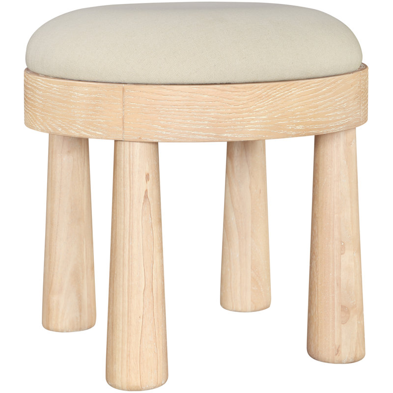 Repose-pieds rembourré Larea, Tissu crème texturé en lin, Teint naturel
