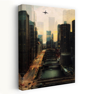Chicago River Abstract Contemporary Architecture City Wall Art 1 Piece Wrapped Canvas Wall Art