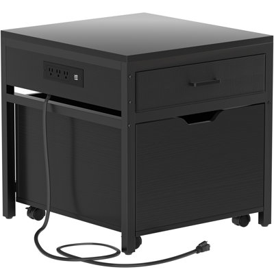 Mini Fridge Stand With Drawer Storage, Power Outlet  And Lockable Wheels