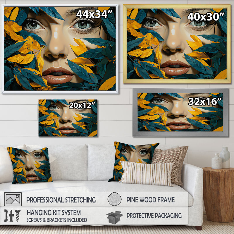 «Urban Greenery Woman Portrait», reproduction sur toile, Cadre simple argenté, H 24 po x l 32 po x P 1 po