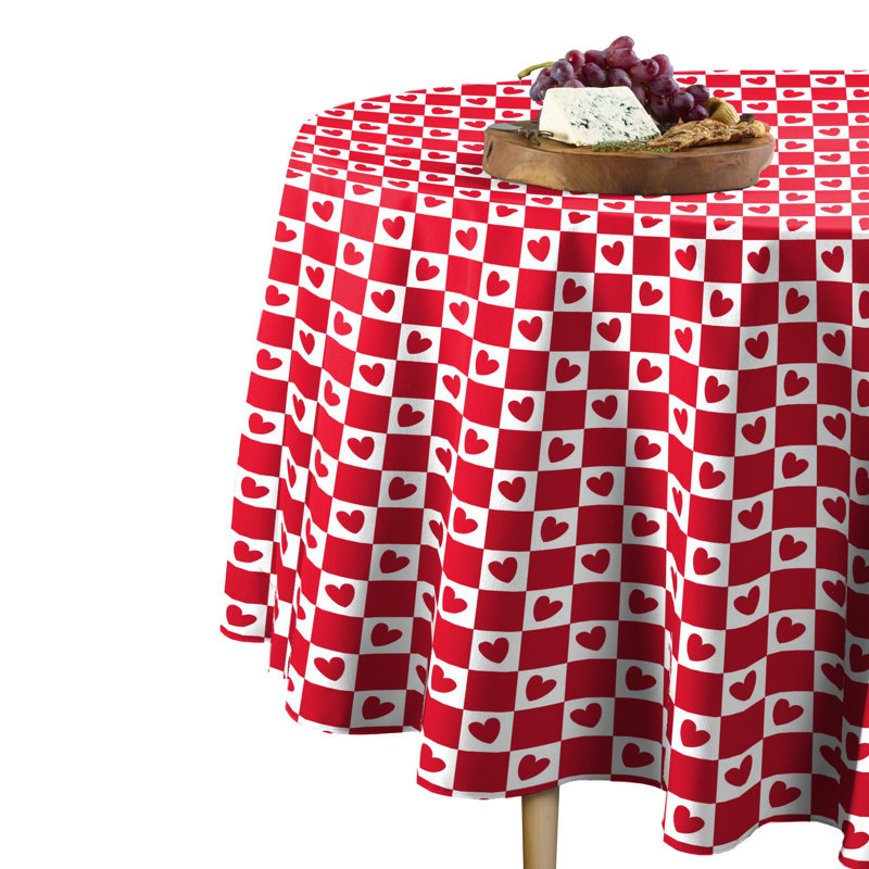 Sloss Checkmate Hearts Round Tablecloth, 84" x 84"
