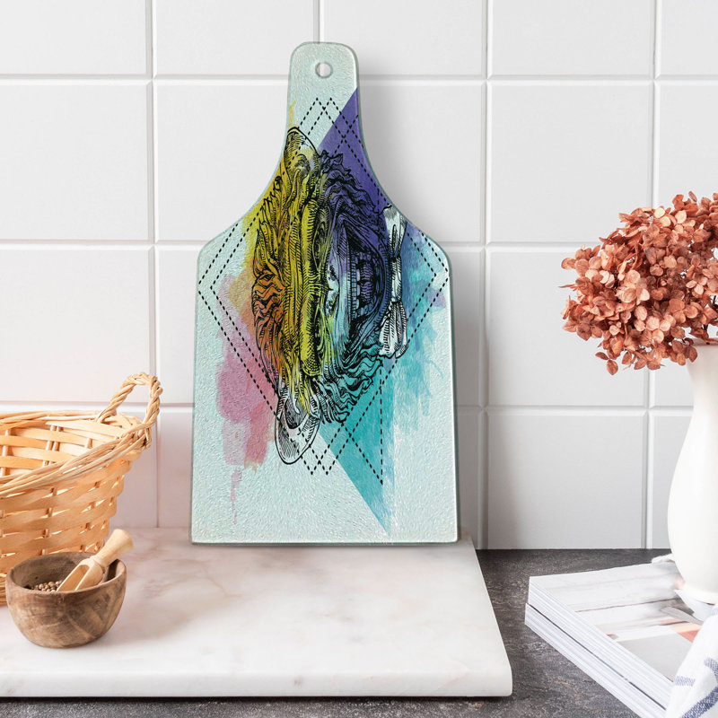 Ambesonne Monkey Tempered Glass Cutting Board Funny Geometric Multicolor