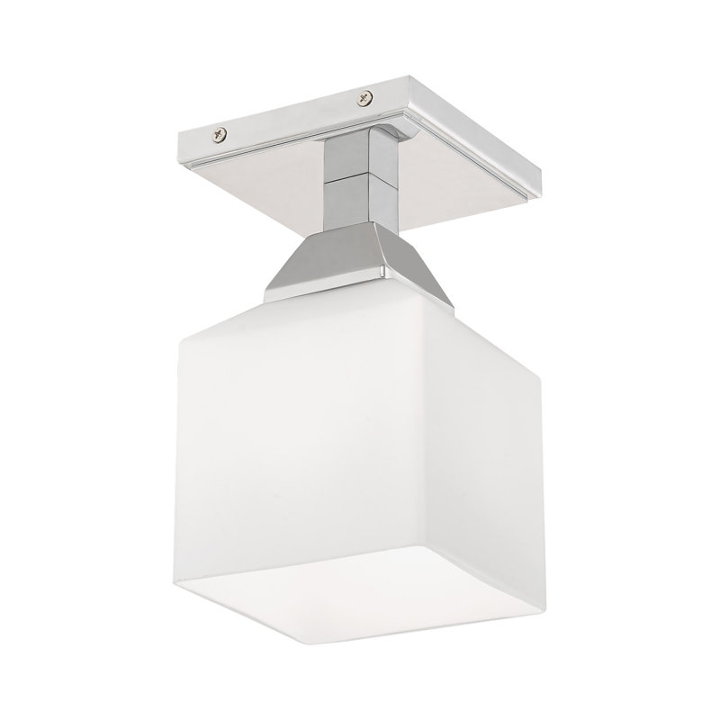 Billington Glass Semi Flush Mount, Polished Chrome, Satin Opal White