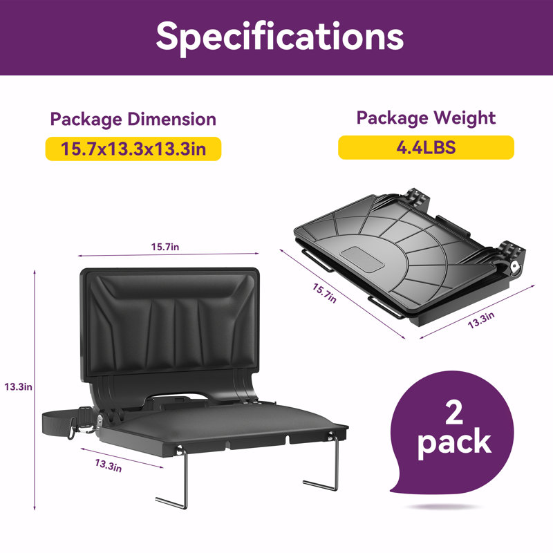 Foldable Portable Stadium Seats | Supported Back, Cushioned Surface, Shoulder Strap & Handle (Sports/Concerts/Outdoor), 2