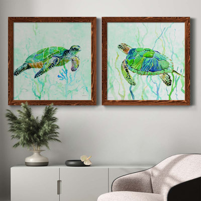 «Sea Turtle Swim I», ensemble de 2 peintures sur toile encadrées