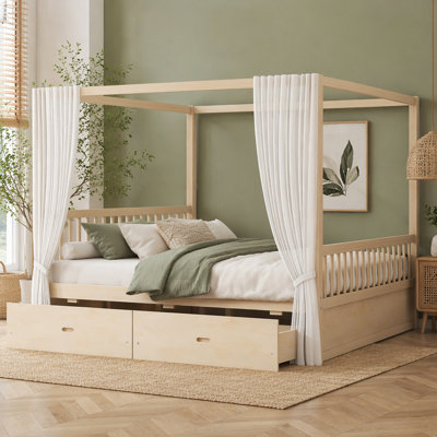 Wooden Canopy Bed with Storage Drawers