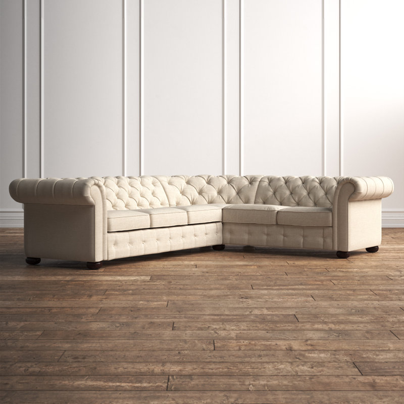 Huskins Upholstered L-Shaped Sectional, Heathered Beige Linen