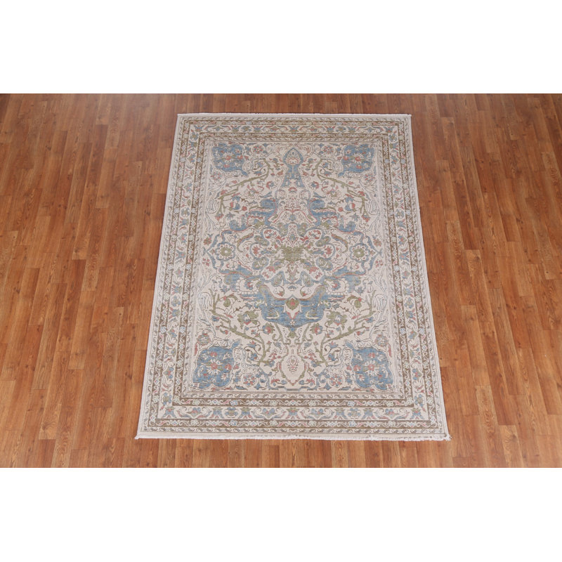 Tapis turc géométrique Oushak noué à la main 5 x 7