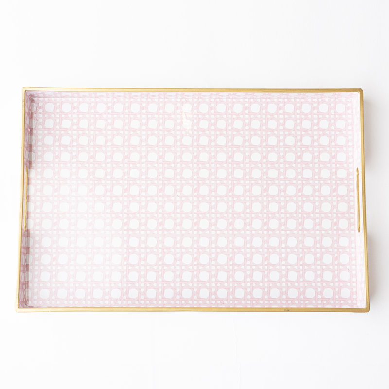 Green Cane Vanity Tray, 15.75" W x 1.25" D x 10.25" H, Pink