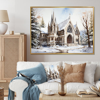 Chapelle de mariage blanche, aquarelle d'hiver rustique