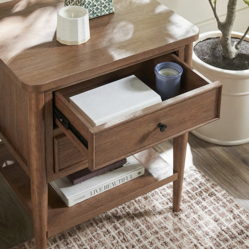 Adonia Modern Side Table with Drawers, Medium Brown Oak