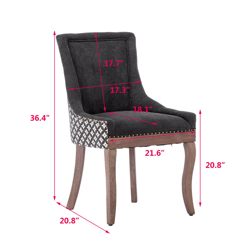 Ultra Side Dining Chair, Thickened Fabric Chairs With Neutrally Toned Solid Wood Legs, Nail Head, Set Of 2, Black