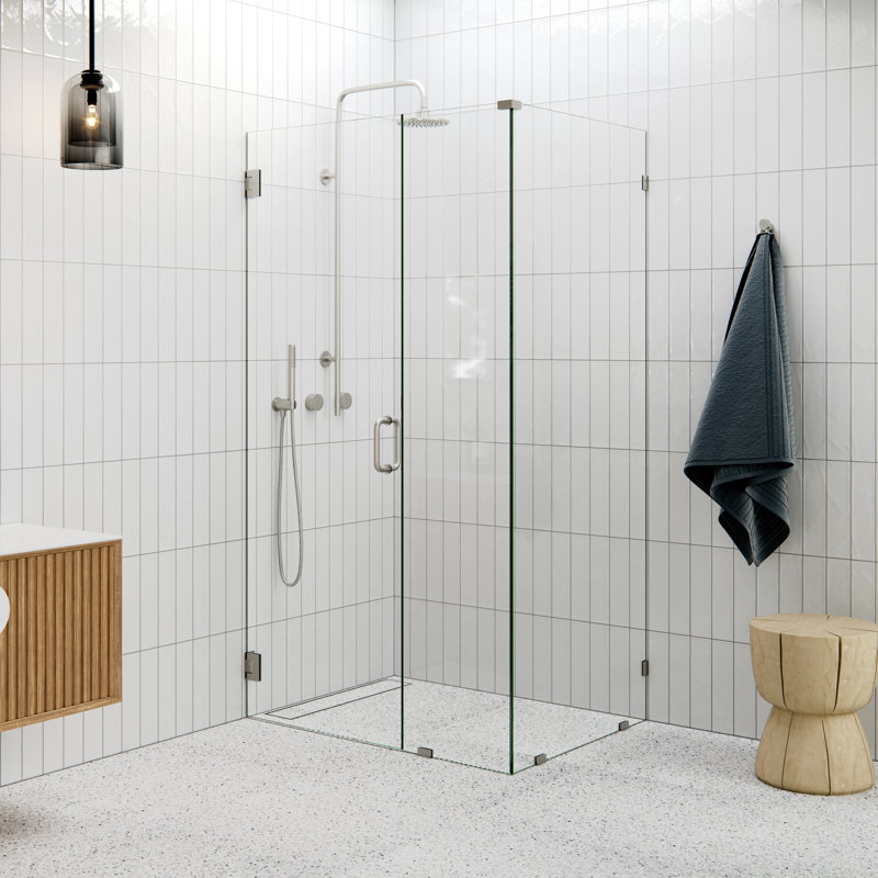 46" W Pivot Frameless Shower Door, Satin Brass