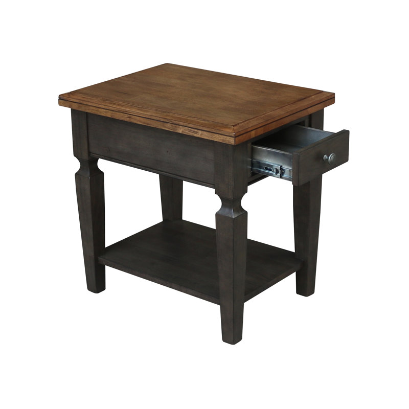 Briseno Solid Wood End Table with Storage, Hickory/Washed Coal