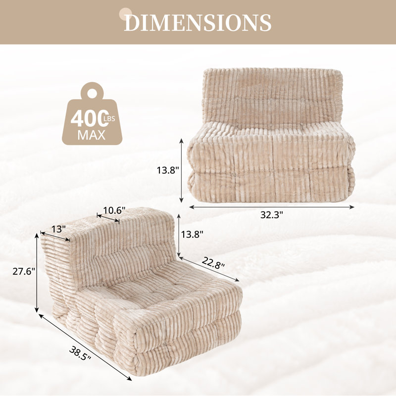 33.5" Modern Channel Tufted Bean Bag Accent Chair, Armless Lazy Sofa With Plush Velvet Upholstery, Beige Velvet