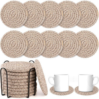 10 sous-verres avec support, ensemble de sous-verres en coton tissé Boho, protection des sous-verres absorbants
