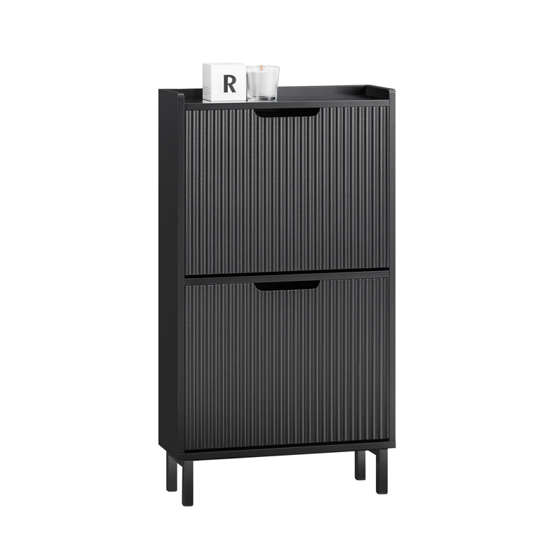 6 Pair Shoe Storage Cabinet, Black