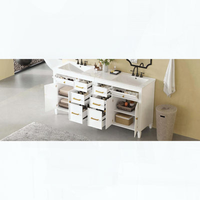 Meuble-lavabo autoportant avec lavabo en céramique, tiroir basculant, 3 tiroirs latéraux et tablette réglable