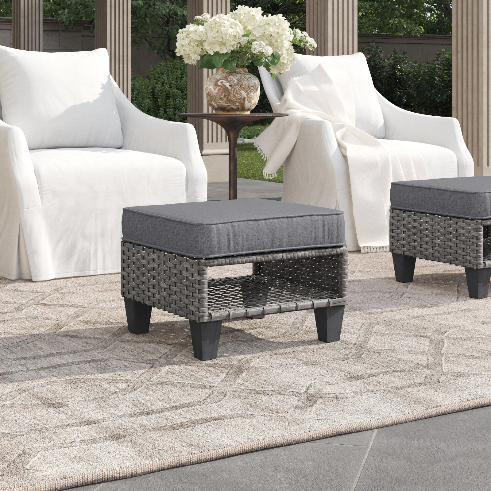 Rattan Loop Foot Stool and Ottoman