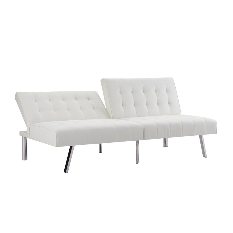 Canapé-lit futon de 68 po avec pieds en métal Blathnat, Similicuir blanc
