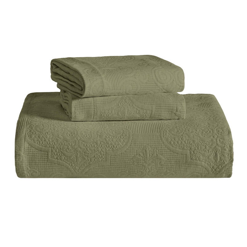 Superior Florin Matelasse Jacquard Scrolling Medallion Cotton Bedspread Set With Pillow Shams, Sage, Twin + 1 Shams