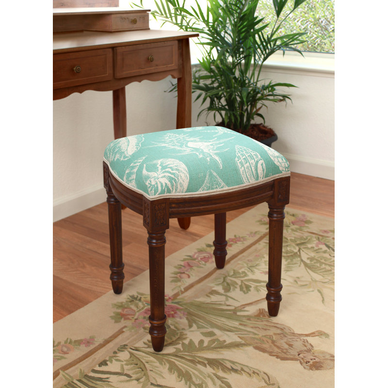 Tabouret de coiffeuse en lin marine, Aqua, Noyers