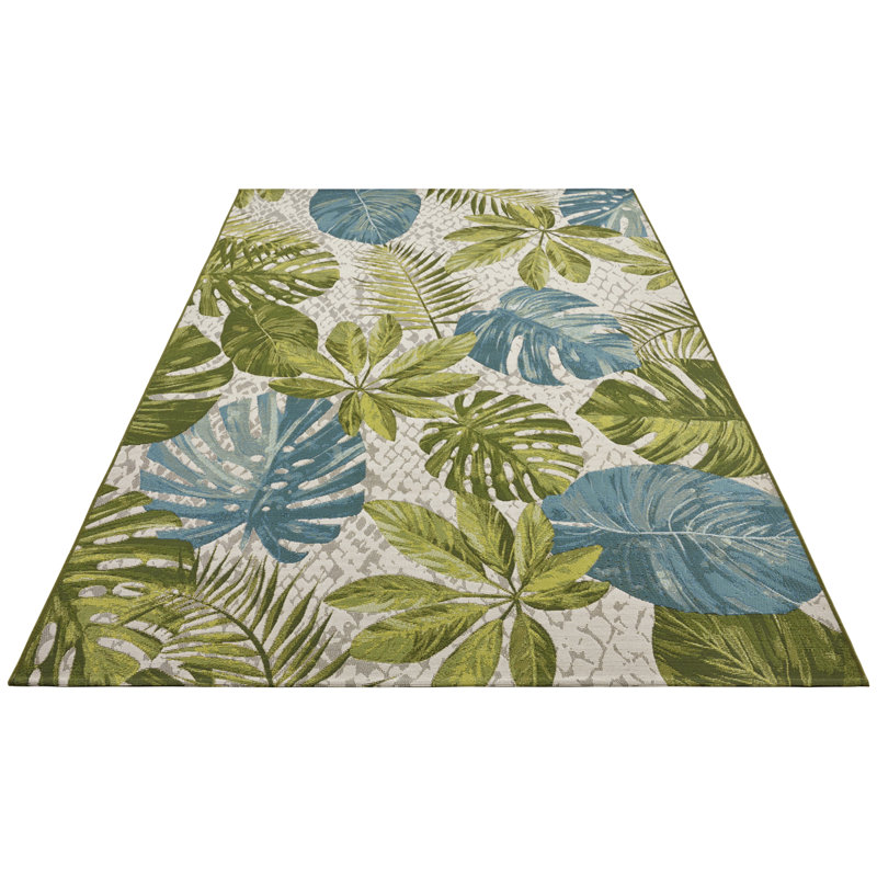 Leaves Turquoise/Green Indoor/Outdoor Rug, Rectangle 200 x 285cm