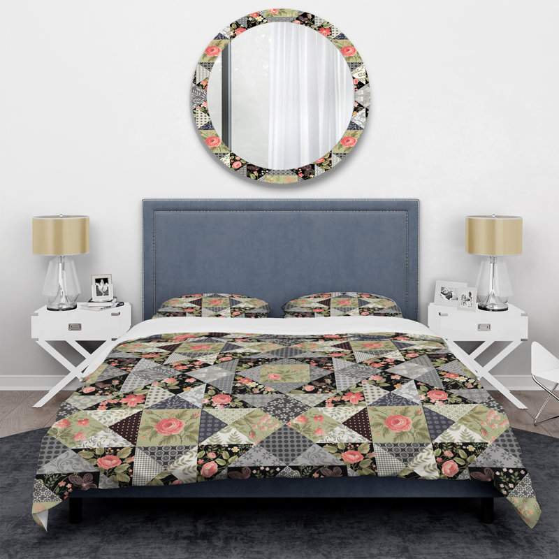 Green Flower Patchwork - Ensemble de housse de couette abstrait - Microfibre de polyester