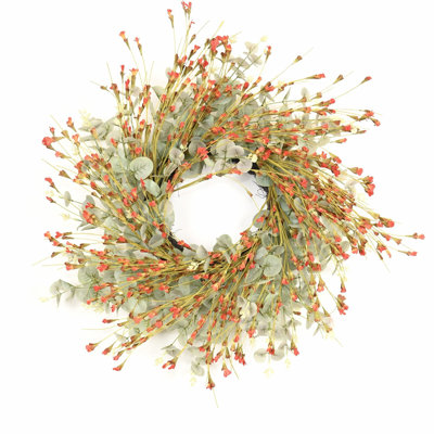 Couronne de porte artificielle florale 24 po Eucalyptus Spring Summer