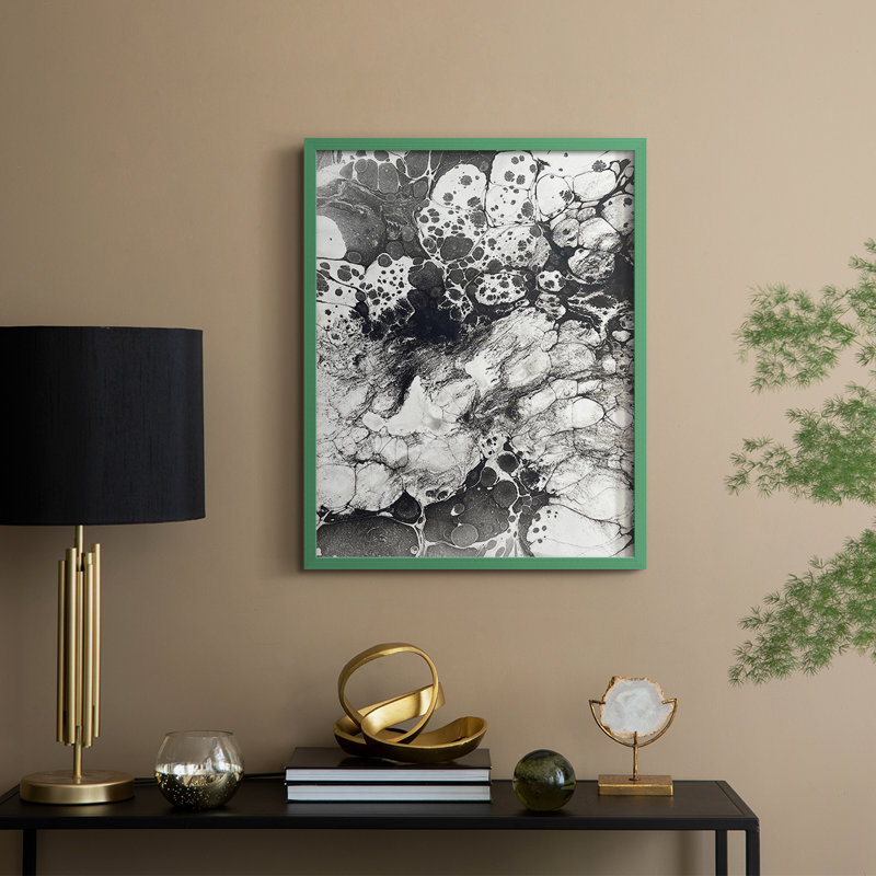 Marbling IX Framed Print - Solid Wood, Green, 11" H x 9" W