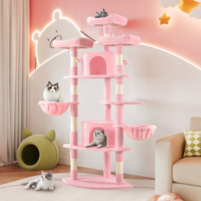 Arbre à chat de 74 po de hauteur, condos et plateformes inclus avec poteaux à griffer et panier