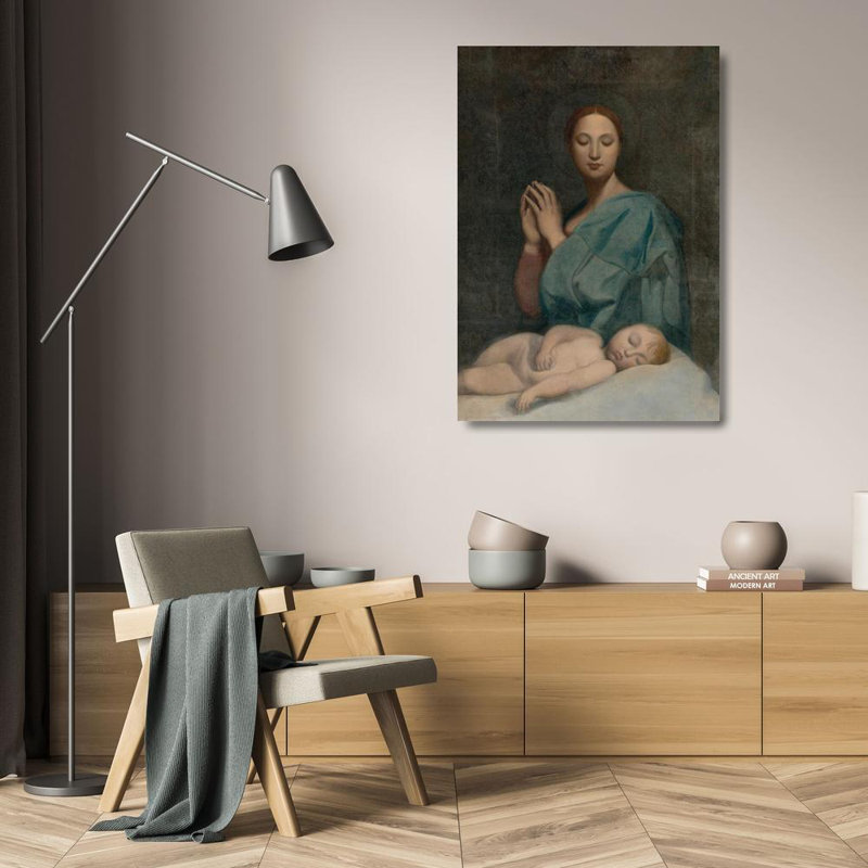 "La Vierge avec l'enfant Jésus endormi" par Jean Auguste Dominique Ingres - Toile tendue avec châssis, H 18 po x l 14 po