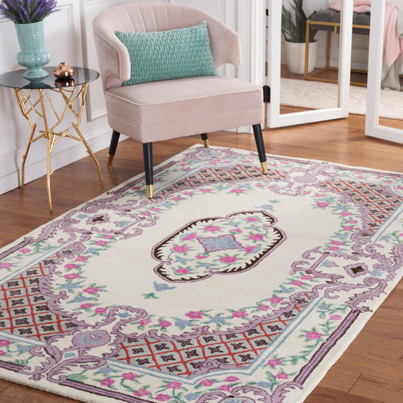Tapis floral en laine touffeté à la main Daran, Rectangle 5 pi x 8 pi