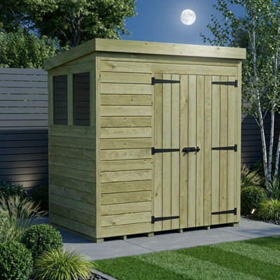 Total Sheds 6ft x 4ft Pent Garden Shed - Double Door - With Windows - Pressure Treated Timber - UK Manufactured