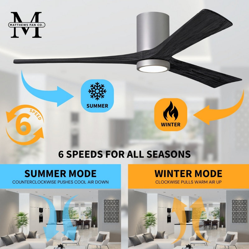 Irene LED Ceiling Fan, Brushed Nickel, Matte Black, 52"