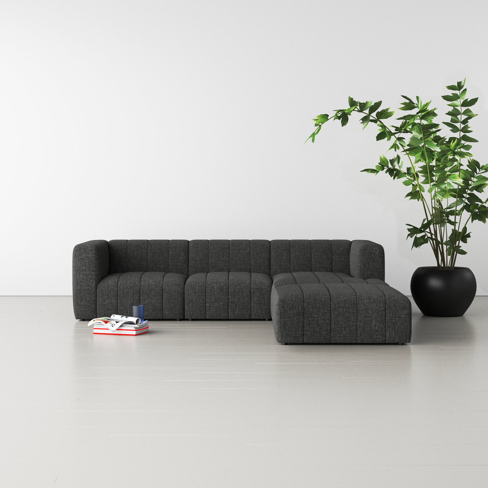 Bowry Sofa and Chaise, Right Hand Facing, Saxon Charcoal Polyester Blend