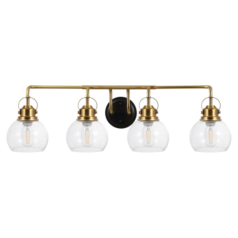 Gilbertson Metal/Seeded Glass Vanity Light, 4 Lights, Brass Gold/Oil Rubbed Bronze