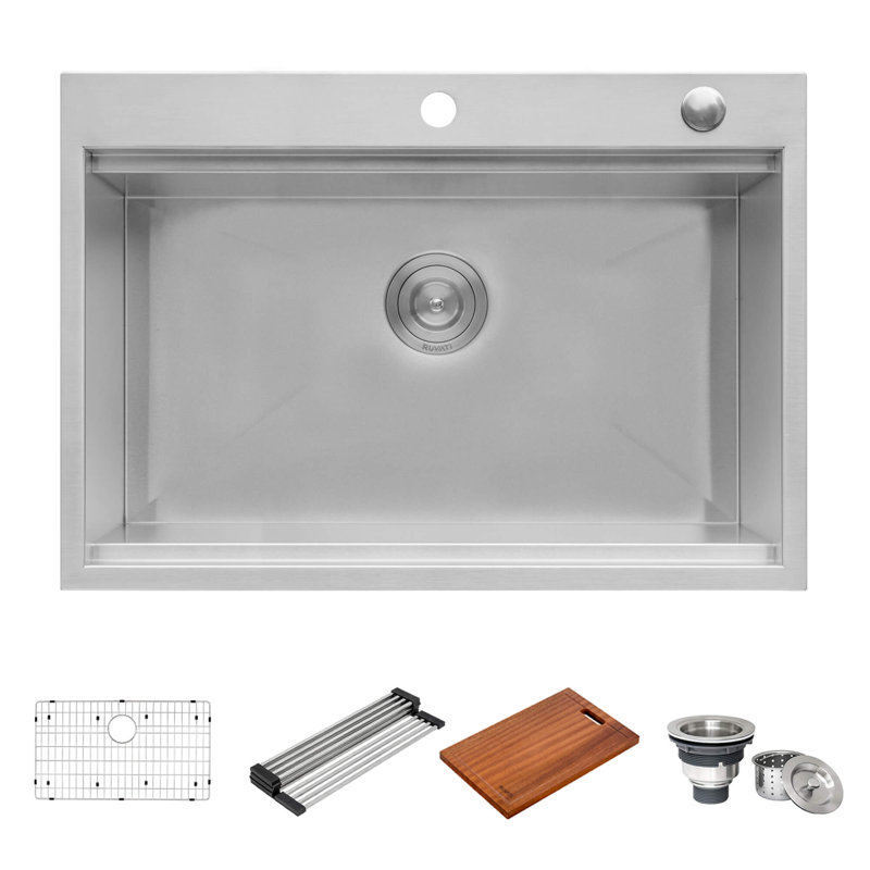 Ruvati 27 x 20 inch RV Workstation Drop-in Topmount Bar Prep Kitchen Sink 16 Gauge Stainless Steel