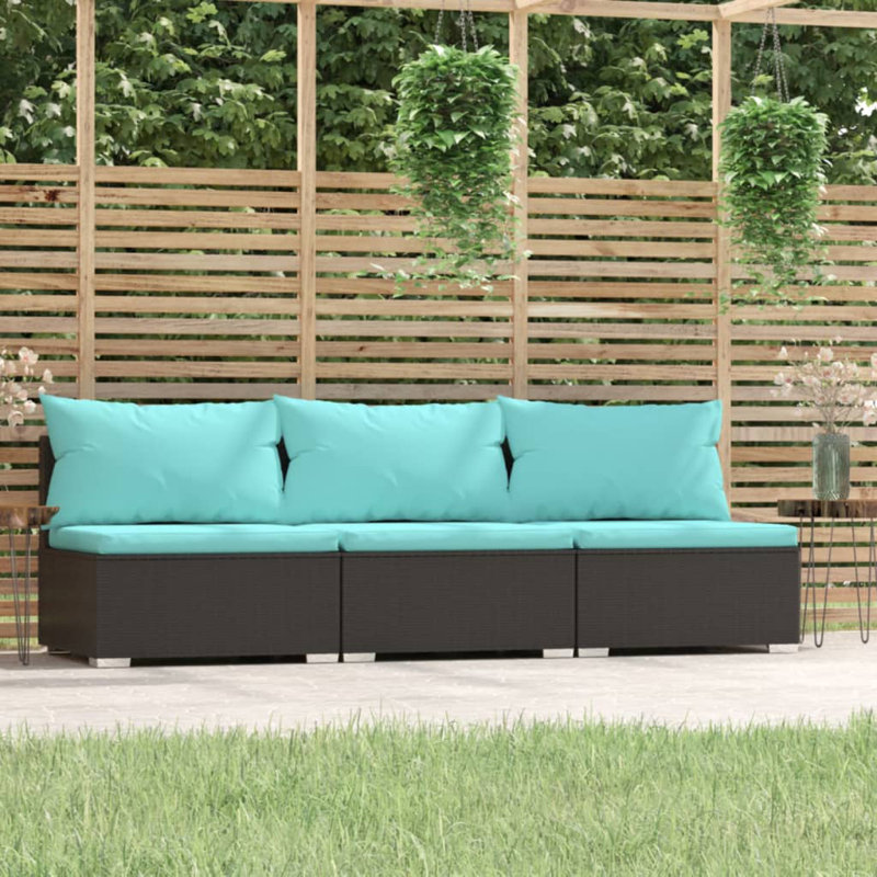 82.7" Wide Rectangle Patio Sofa with Cushions, Aqua, Black